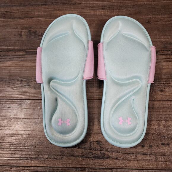 Under Armour Ignite IX women's size 7 blue and pink slides Pre-owned SH2 - Picture 7 of 8